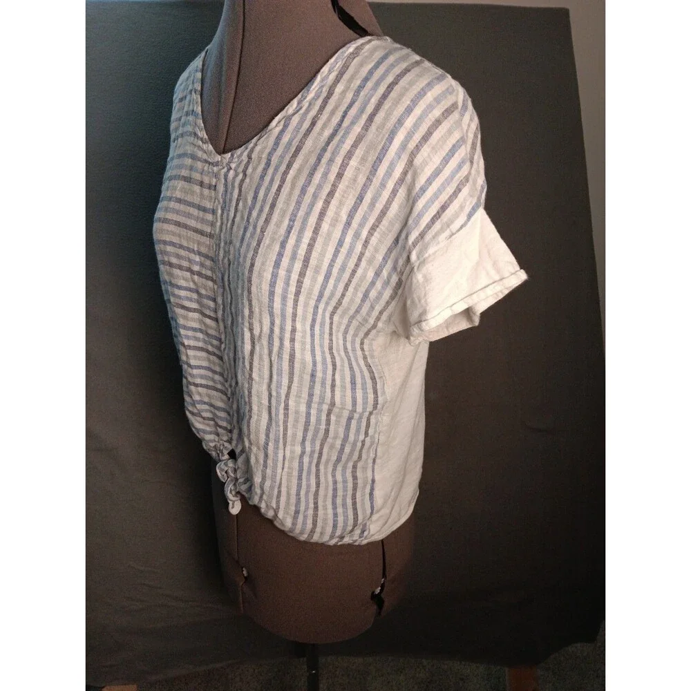 Sita murt Women Blue Short Sleeve Top SIZE 42 (10) Cotton Linen Blend Resort - Picture 2 of 10